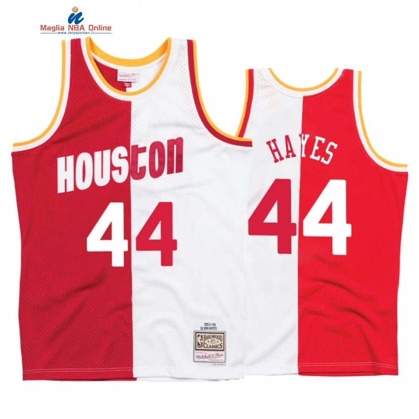 Maglia NBA Houston Rockets #44 Elvin Hayes Bianco Rosso Split Hardwood Classics Acquista