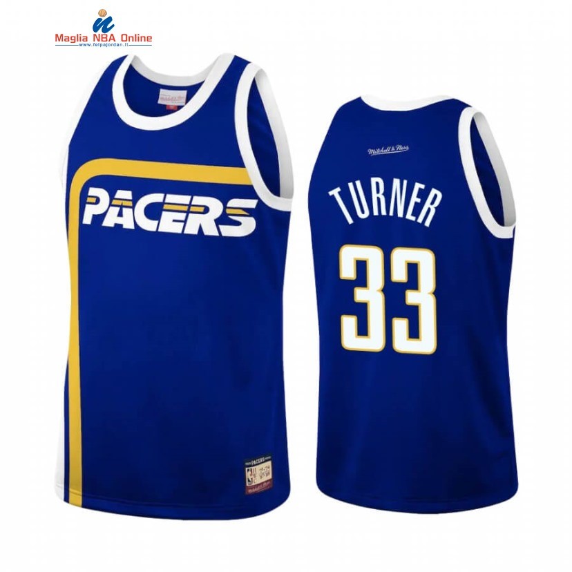 Maglia NBA Indiana Pacers #33 Myles Turner Team Heritage Blu Throwback Acquista