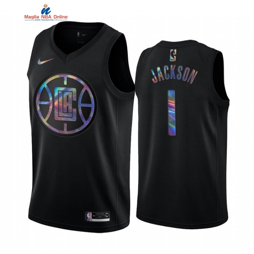 Maglia NBA Los Angeles Clippers #1 Reggie Jackson Nero Hardwood Classics 2020 Acquista