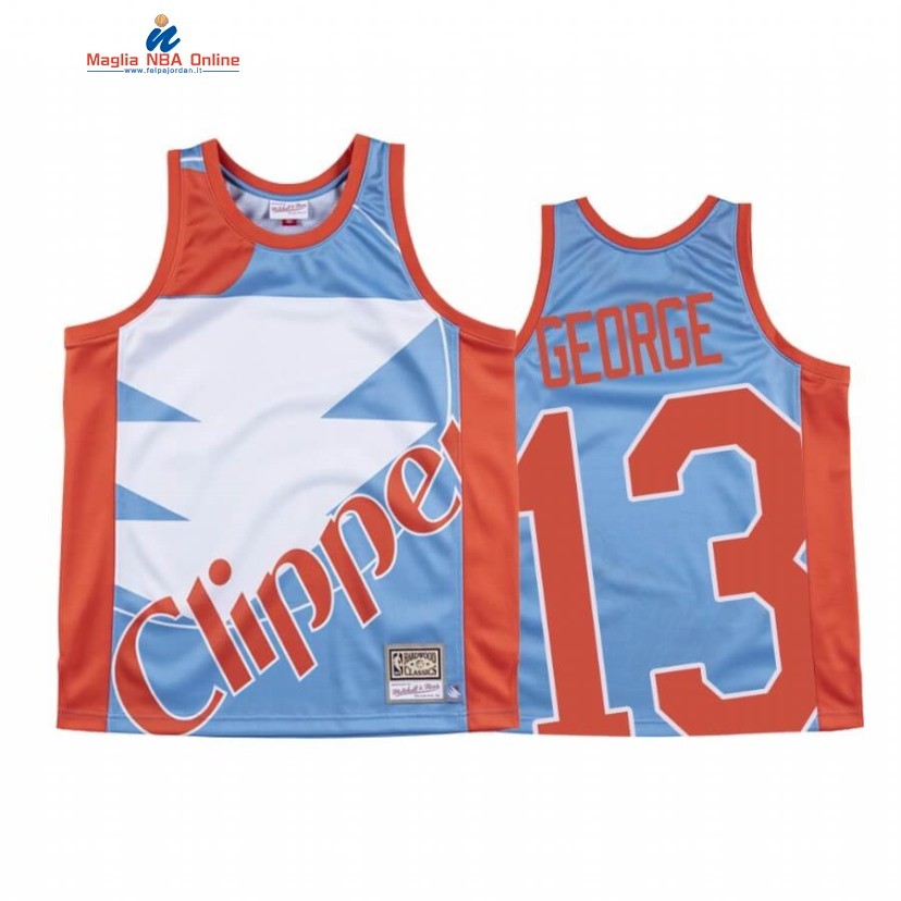 Maglia NBA Los Angeles Clippers #13 Paul George Big Face Blu Hardwood Classics Acquista
