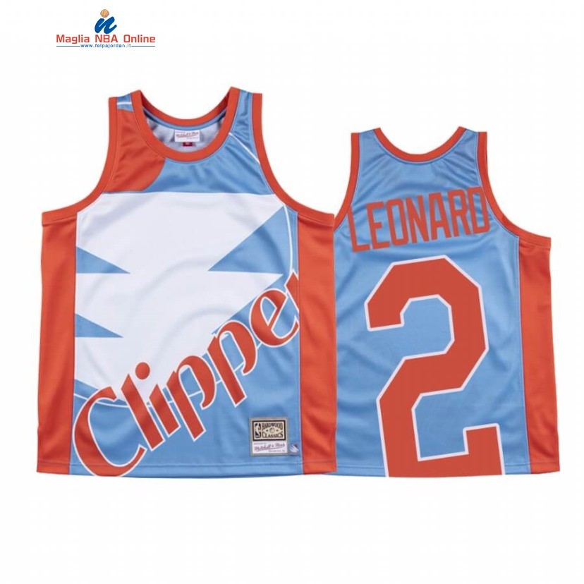 Maglia NBA Los Angeles Clippers #2 Kawhi Leonard Big Face Blu Hardwood Classics Acquista