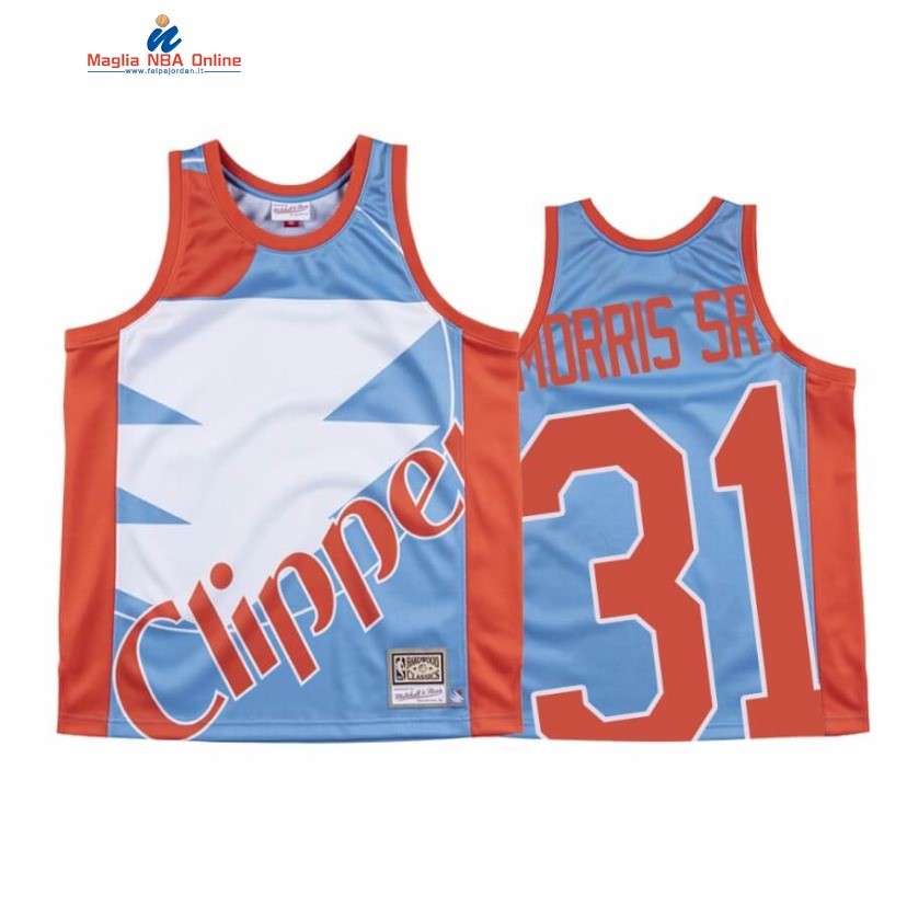 Maglia NBA Los Angeles Clippers #31 Marcus Morris Sr. Big Face Blu Hardwood Classics Acquista