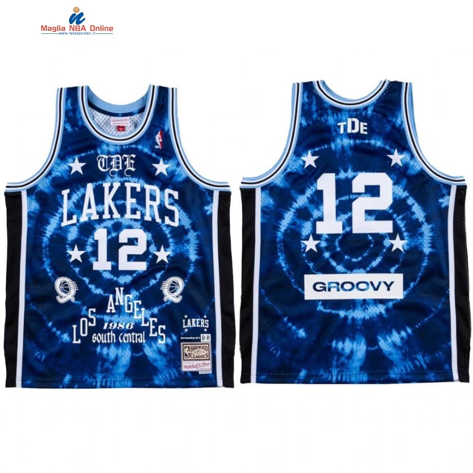 Maglia NBA Los Angeles Lakers #12 Groovy ScHoolboy Q Blu Hardwood Classics Acquista