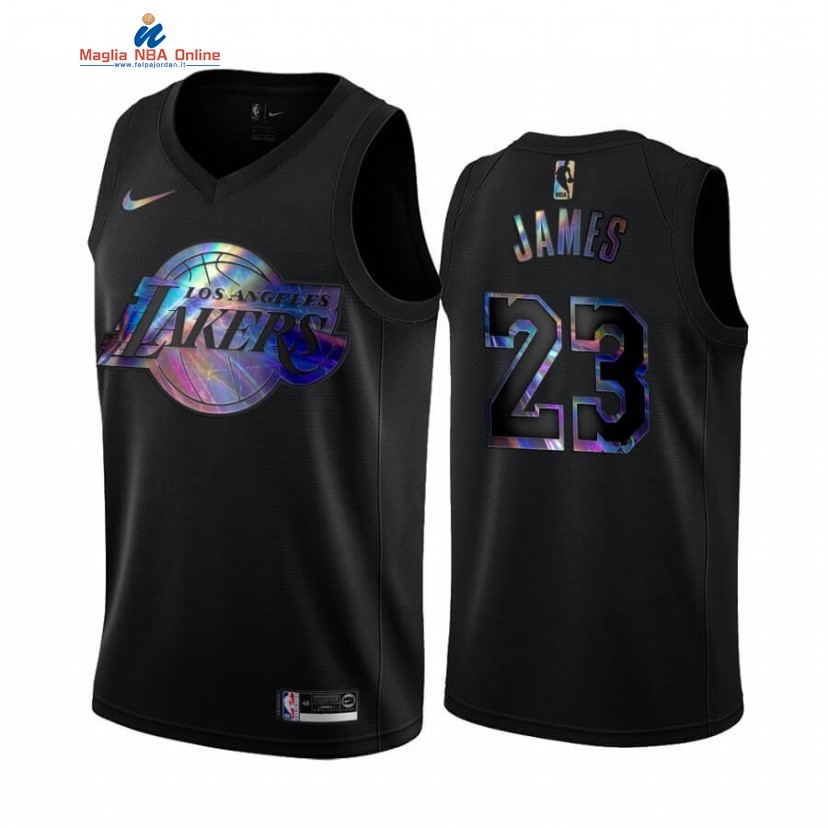 Maglia NBA Los Angeles Lakers #23 LeBron James Nero Hardwood Classics 2020 Acquista