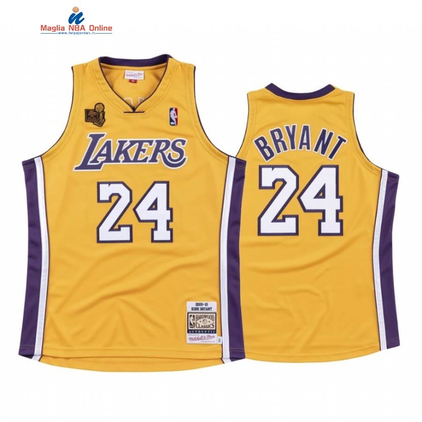 Maglia NBA Los Angeles Lakers #24 Kobe Bryant 15X Champions Oro Hardwood Classics 2009-10 Acquista
