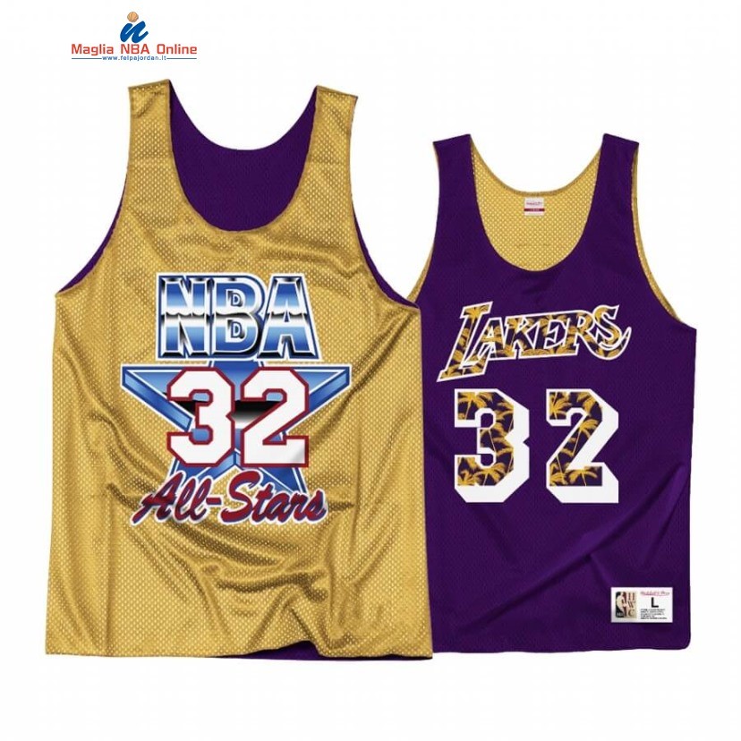 Maglia NBA Los Angeles Lakers #32 Magic Johnson All Star Oro Porpora 1992-93 Acquista