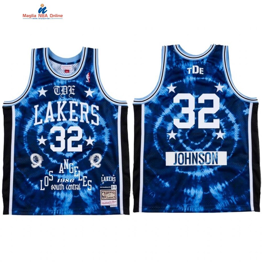 Maglia NBA Los Angeles Lakers #32 Magic Johnson ScHoolboy Q Blu Hardwood Classics Acquista