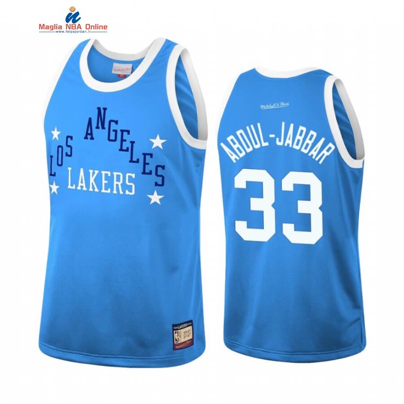 Maglia NBA Los Angeles Lakers #33 Kareem Abdul Jabbar Team Heritage Blu Throwback 1959-60 Acquista