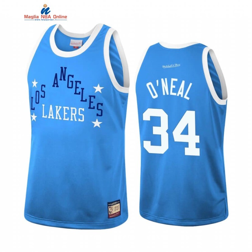 Maglia NBA Los Angeles Lakers #34 Shaquille O'Neal Team Heritage Blu Throwback 1959-60 Acquista