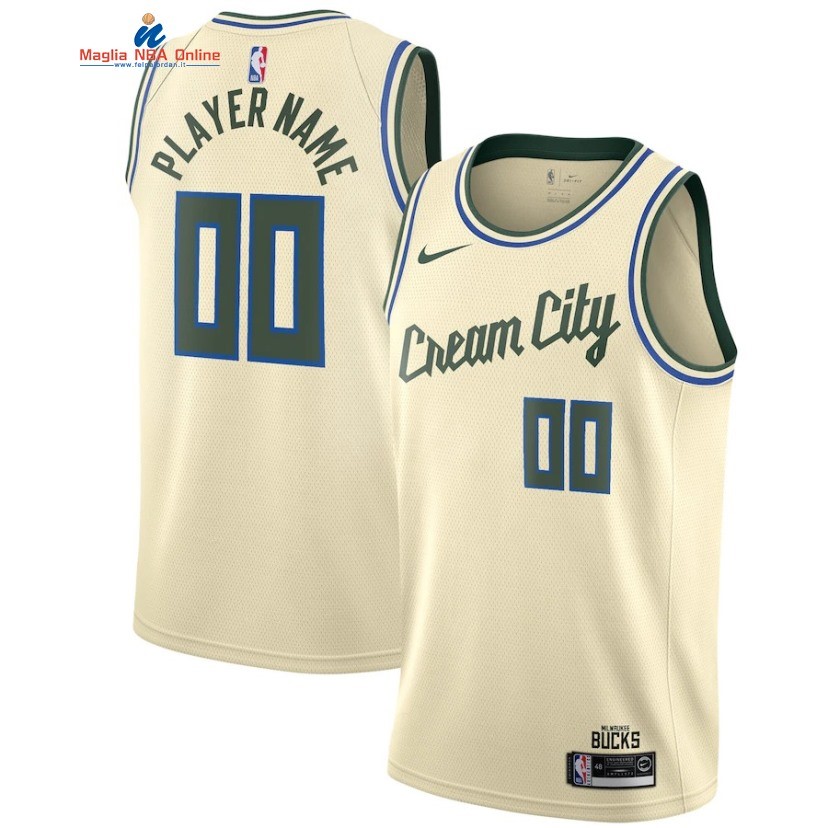 Maglia NBA Milwaukee Bucks #00 Personalizzate Crema Città 2019-20 Acquista