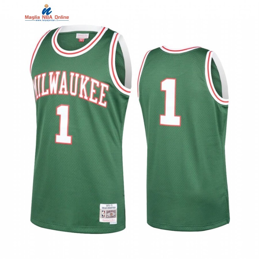 Maglia NBA Milwaukee Bucks #1 Oscar Robertson Verde Hardwood Classics 1970-71 Acquista