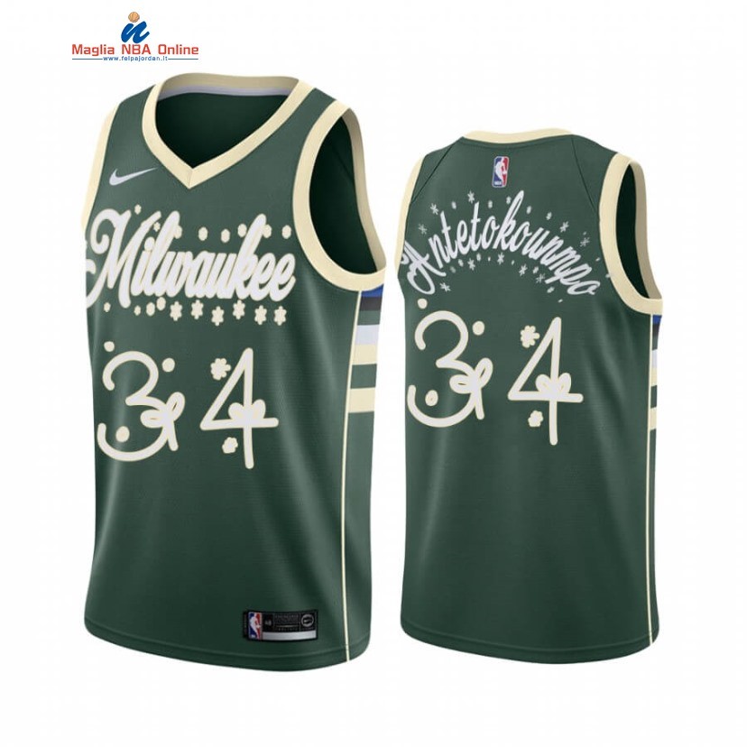 Maglia NBA Milwaukee Bucks 2020 Natale #34 Giannis Antetokounmpo Verde Acquista