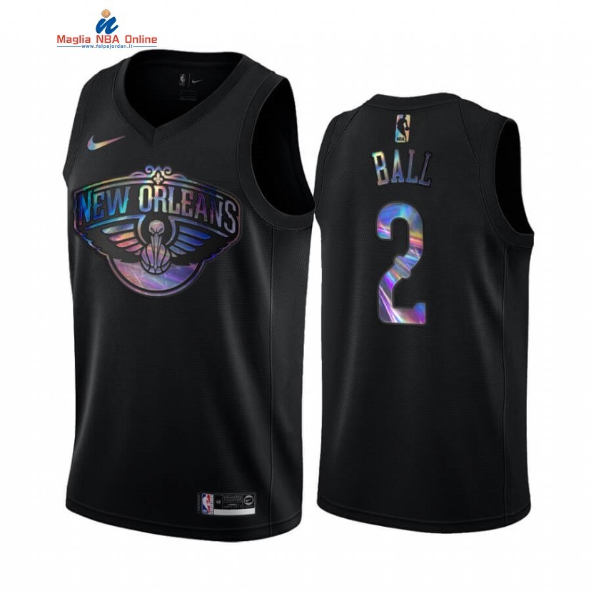 Maglia NBA New Orleans Pelicans #2 Lonzo Ball Nero Hardwood Classics 2020 Acquista