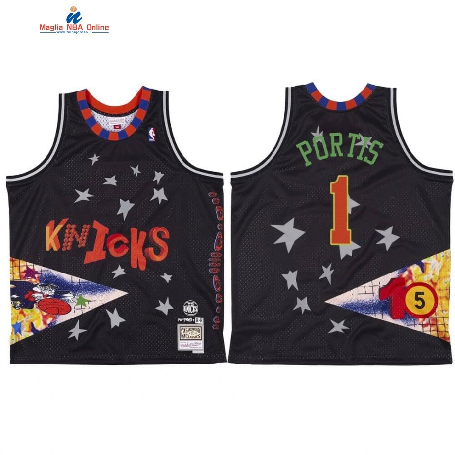 Maglia NBA New York Knicks #1 Bobby Portis X BR Remix Nero Hardwood Classics Acquista