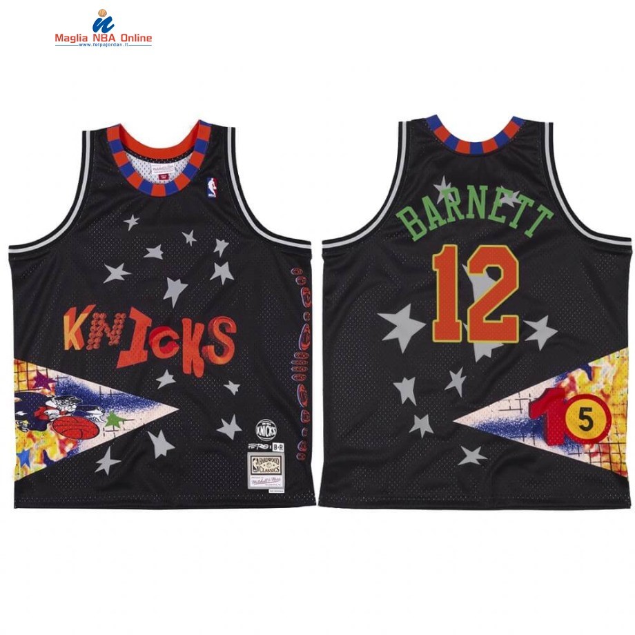 Maglia NBA New York Knicks #12 Dick Barnett X BR Remix Nero Hardwood Classics Acquista