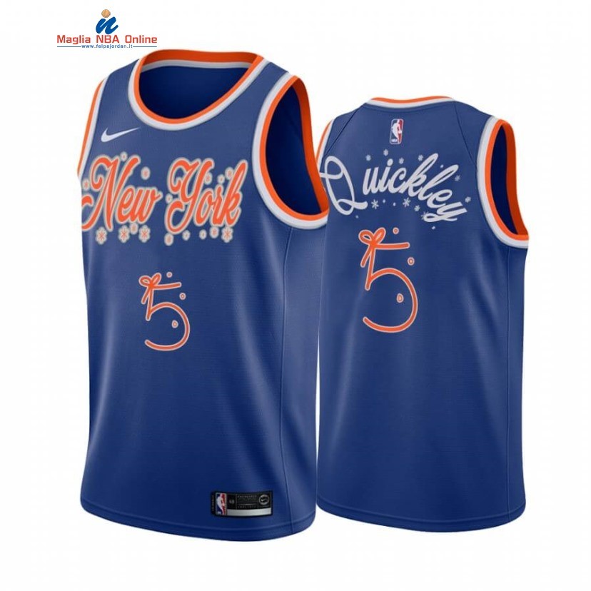 Maglia NBA New York Knicks 2020 Natale #5 Immanuel Quickley Blu Acquista