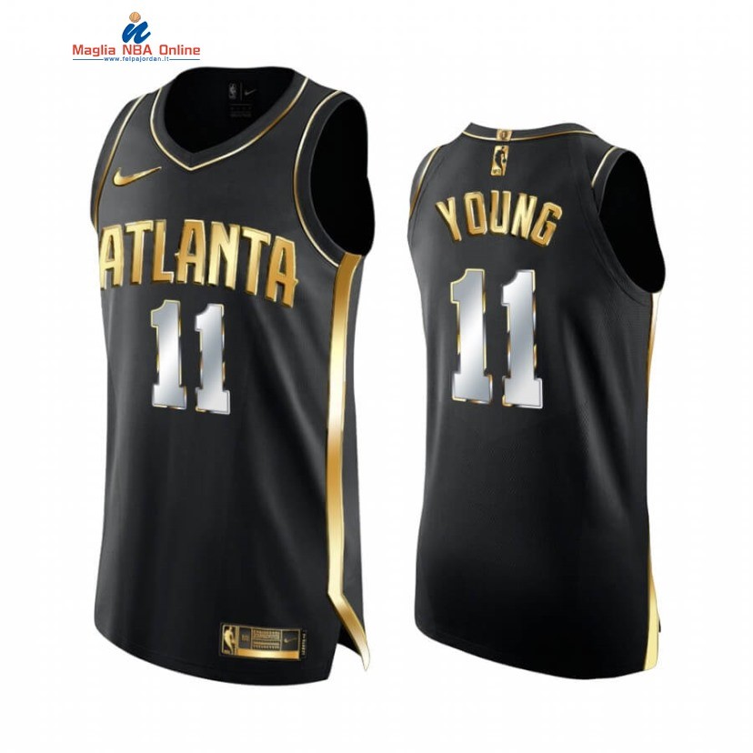 Maglia NBA Nike Atlanta Hawks #11 Trae Young Nero Oro 2020-21 Acquista