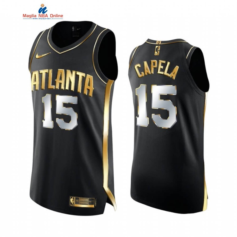 Maglia NBA Nike Atlanta Hawks #15 Clint Capela Nero Oro 2020-21 Acquista