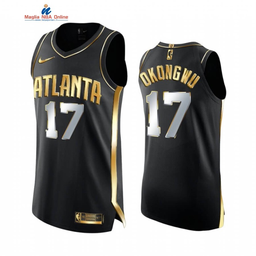 Maglia NBA Nike Atlanta Hawks #17 Onyeka Okongwu Nero Oro 2020-21 Acquista