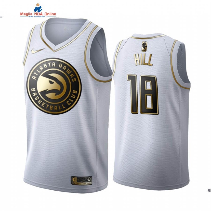 Maglia NBA Nike Atlanta Hawks #18 Solomon Hill Bianco Oro 2020-21 Acquista