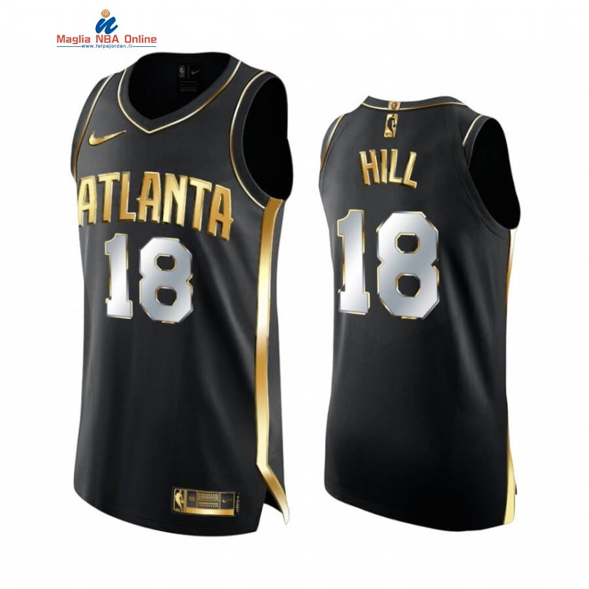 Maglia NBA Nike Atlanta Hawks #18 Solomon Hill Nero Oro 2020-21 Acquista