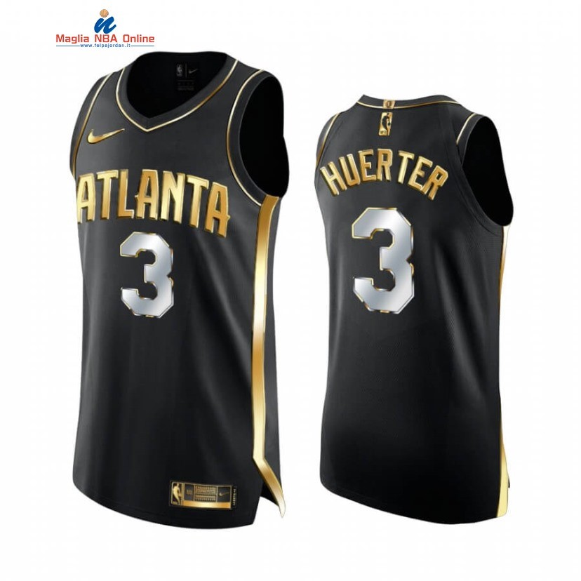 Maglia NBA Nike Atlanta Hawks #3 Kevin Huerter Nero Oro 2020-21 Acquista