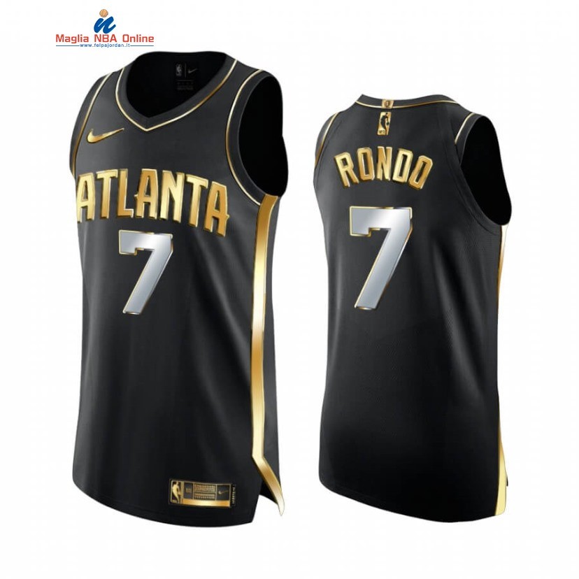 Maglia NBA Nike Atlanta Hawks #7 Rajon Rondo Nero Oro 2020-21 Acquista