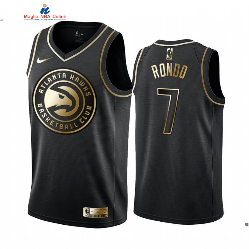 Maglia NBA Nike Atlanta Hawks #7 Rajon Rondo Nero Oro 2020 Acquista