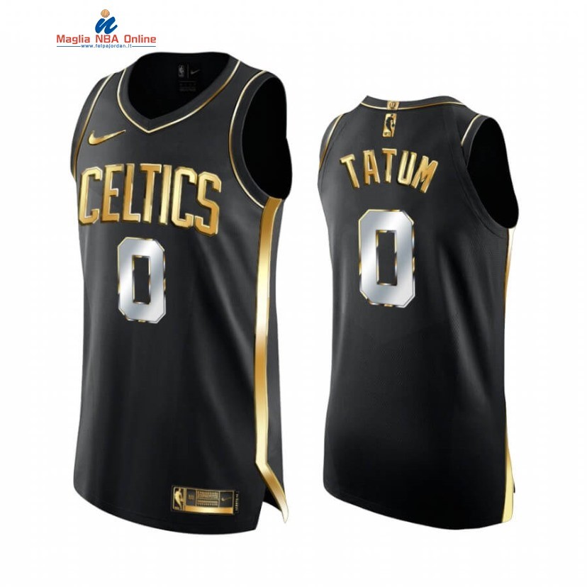 Maglia NBA Nike Boston Celtics #0 Jayson Tatum Nero Oro 2020-21 Acquista