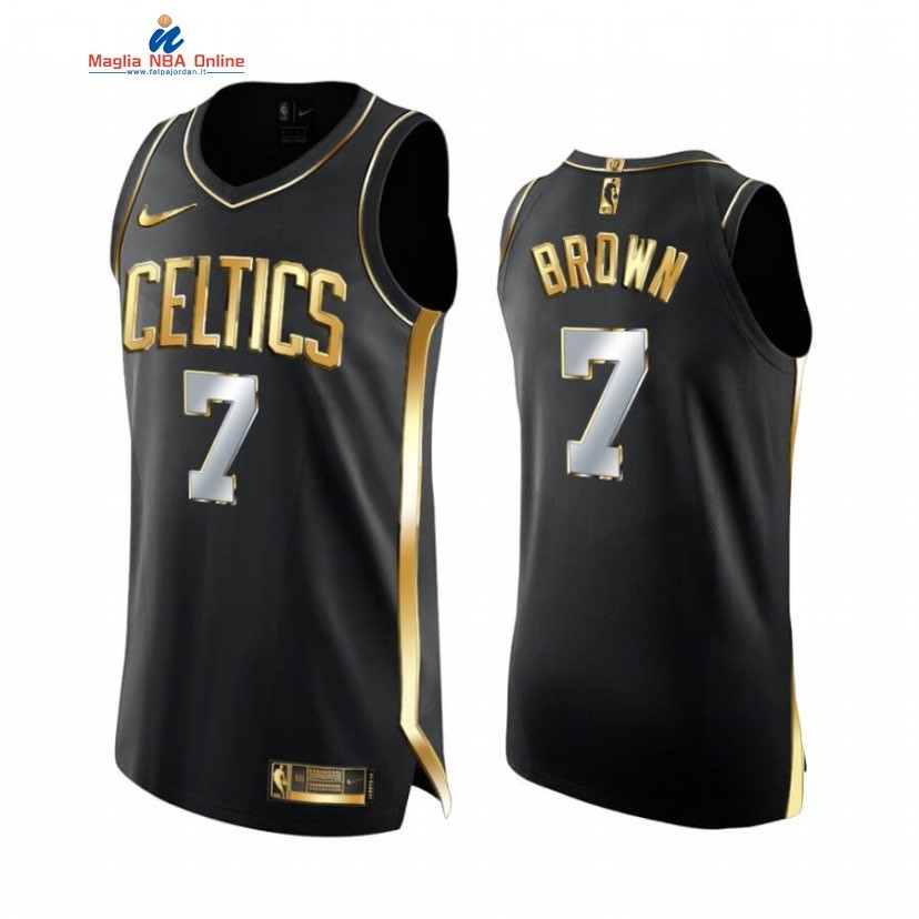 Maglia NBA Nike Boston Celtics #7 Jaylen Brown Nero Oro 2020-21 Acquista