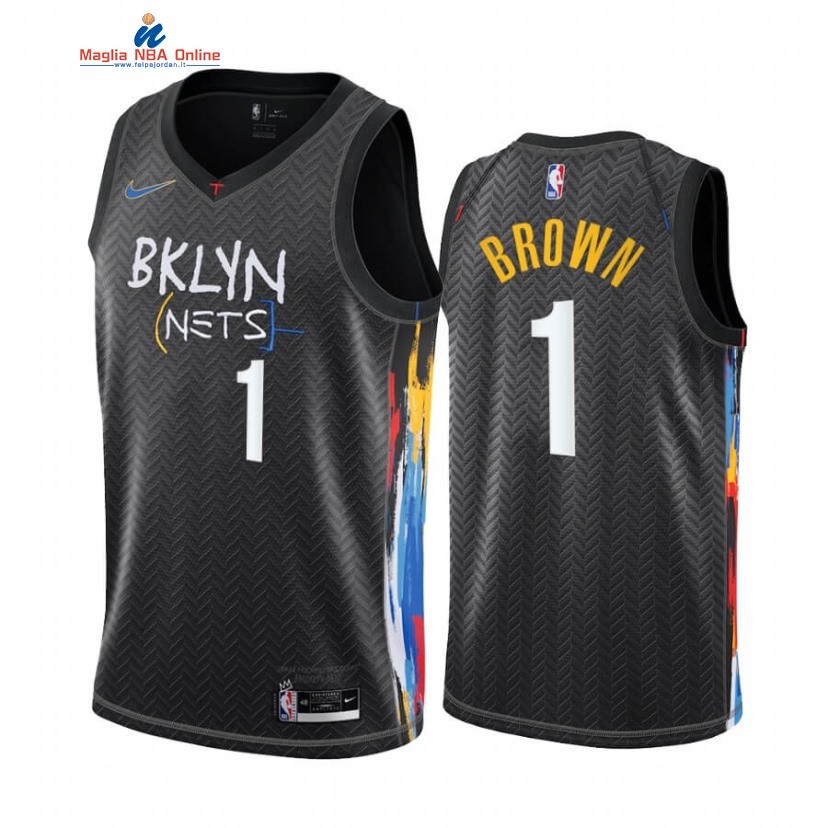 Maglia NBA Nike Brooklyn Nets #1 Bruce Brown Nero Città 2020-21 Acquista