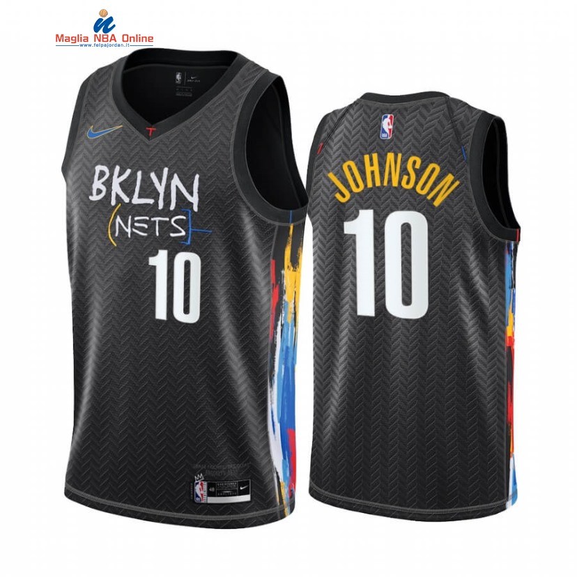 Maglia NBA Nike Brooklyn Nets #10 Tyler Johnson Nero Città 2020-21 Acquista