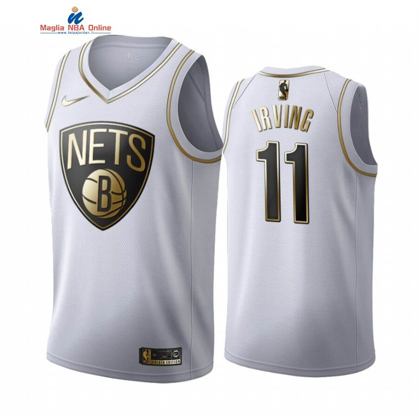 Maglia NBA Nike Brooklyn Nets #11 Kyrie Irving Bianco Oro 2019-20 Acquista
