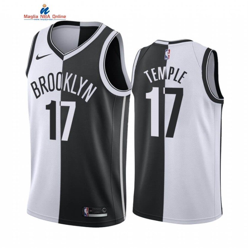 Maglia NBA Nike Brooklyn Nets #17 Garrett Temple Bianco Nero Split Edition Acquista