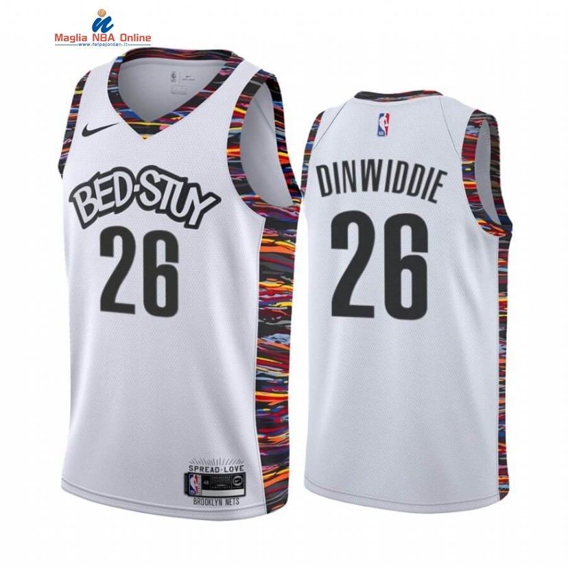 Maglia NBA Nike Brooklyn Nets #26 Spencer Dinwiddie Bianco Città 2020-21 Acquista