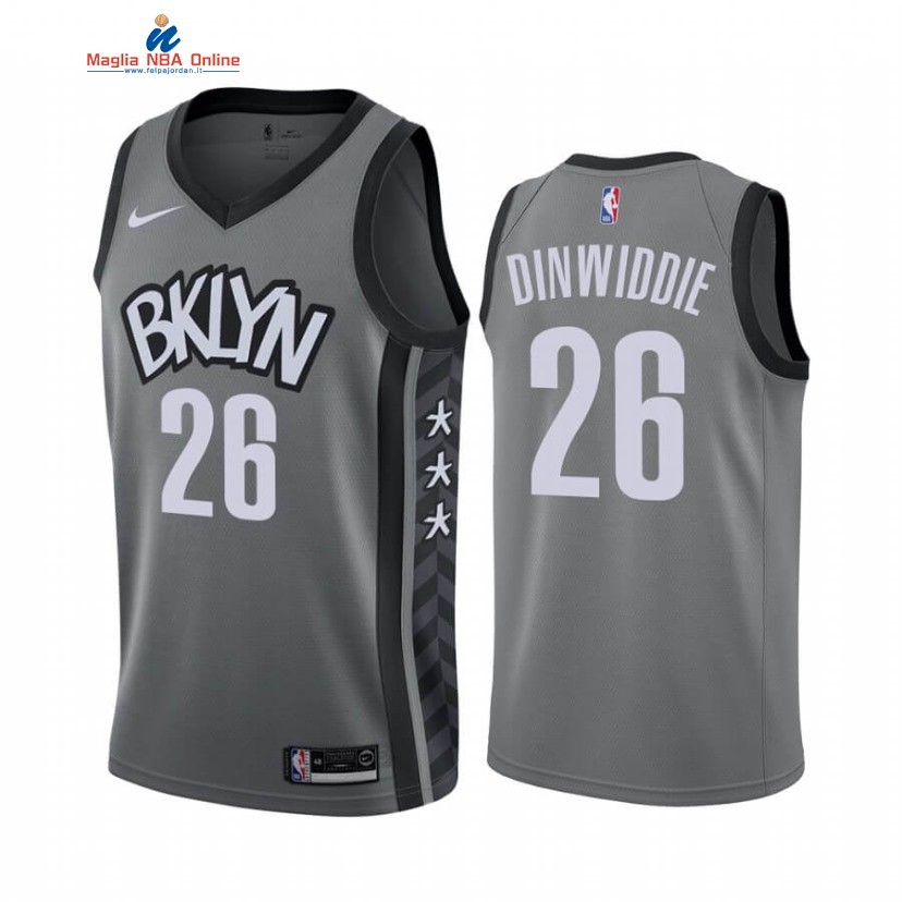 Maglia NBA Nike Brooklyn Nets #26 Spencer Dinwiddie Grigio Statement 2019-20 Acquista