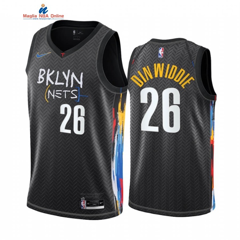 Maglia NBA Nike Brooklyn Nets #26 Spencer Dinwiddie Nero Città 2020-21 Acquista