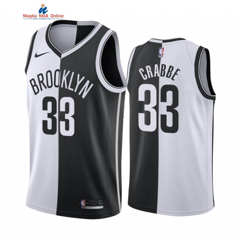 Maglia NBA Nike Brooklyn Nets #33 Allen Crabbe Bianco Nero Split Edition Acquista