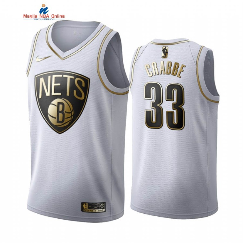 Maglia NBA Nike Brooklyn Nets #33 Allen Crabbe Bianco Oro 2019-20 Acquista