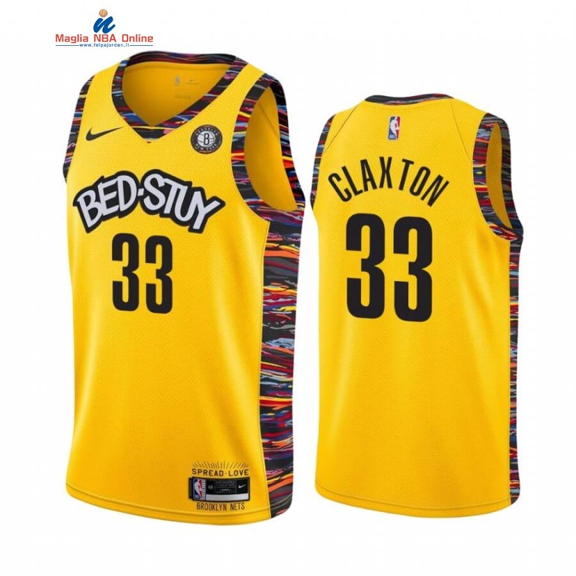 Maglia NBA Nike Brooklyn Nets #33 Nicolas Claxton Giallo Città 2019-20 Acquista