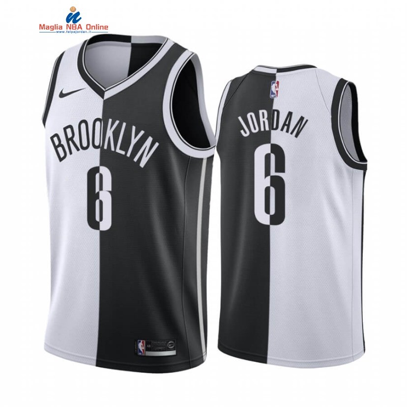 Maglia NBA Nike Brooklyn Nets #6 DeAndre Jordan Bianco Nero Split Edition Acquista