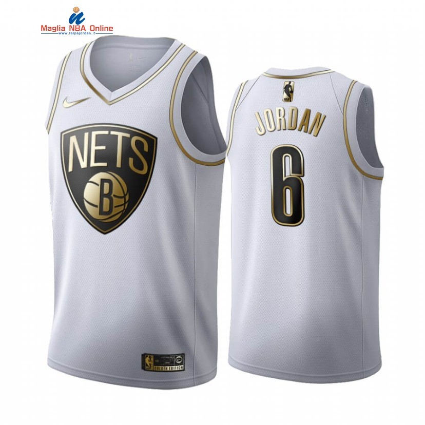 Maglia NBA Nike Brooklyn Nets #6 DeAndre Jordan Bianco Oro 2019-20 Acquista