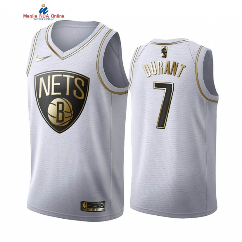 Maglia NBA Nike Brooklyn Nets #7 Kevin Durant Bianco Oro 2019-20 Acquista