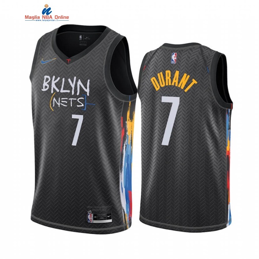 Maglia NBA Nike Brooklyn Nets #7 Kevin Durant Nero Città 2020-21 Acquista