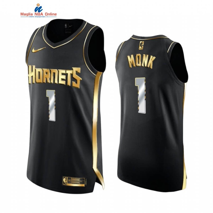 Maglia NBA Nike Charlotte Hornets #1 Malik Monk Nero Oro 2020-21 Acquista