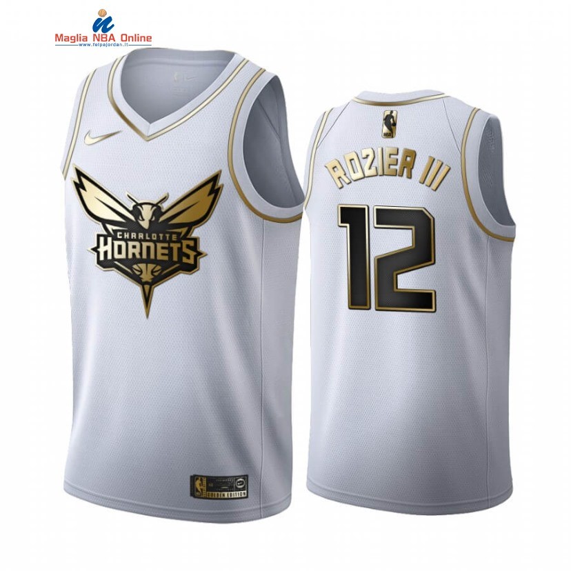 Maglia NBA Nike Charlotte Hornets #12 Terry Rozier III Bianco Oro 2019-20 Acquista