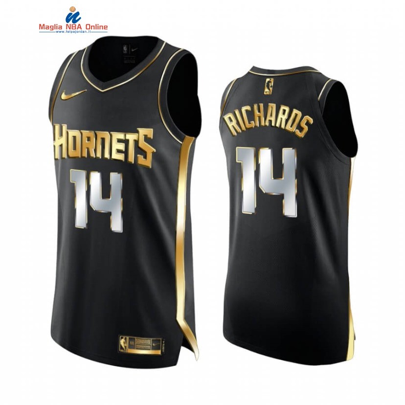 Maglia NBA Nike Charlotte Hornets #14 Nick Richards Nero Oro 2020-21 Acquista