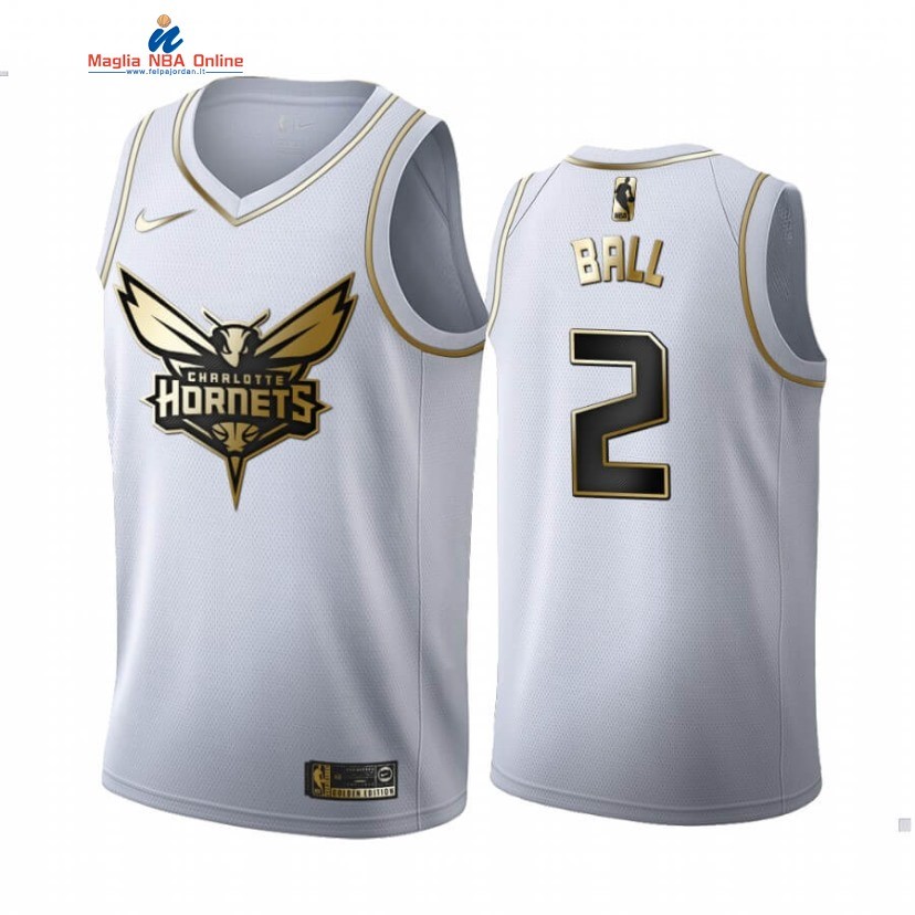 Maglia NBA Nike Charlotte Hornets #2 LaMelo Ball Bianco Oro 2019-20 Acquista