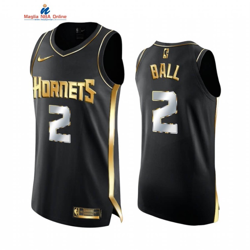 Maglia NBA Nike Charlotte Hornets #2 LaMelo Ball Nero Oro 2020-21 Acquista