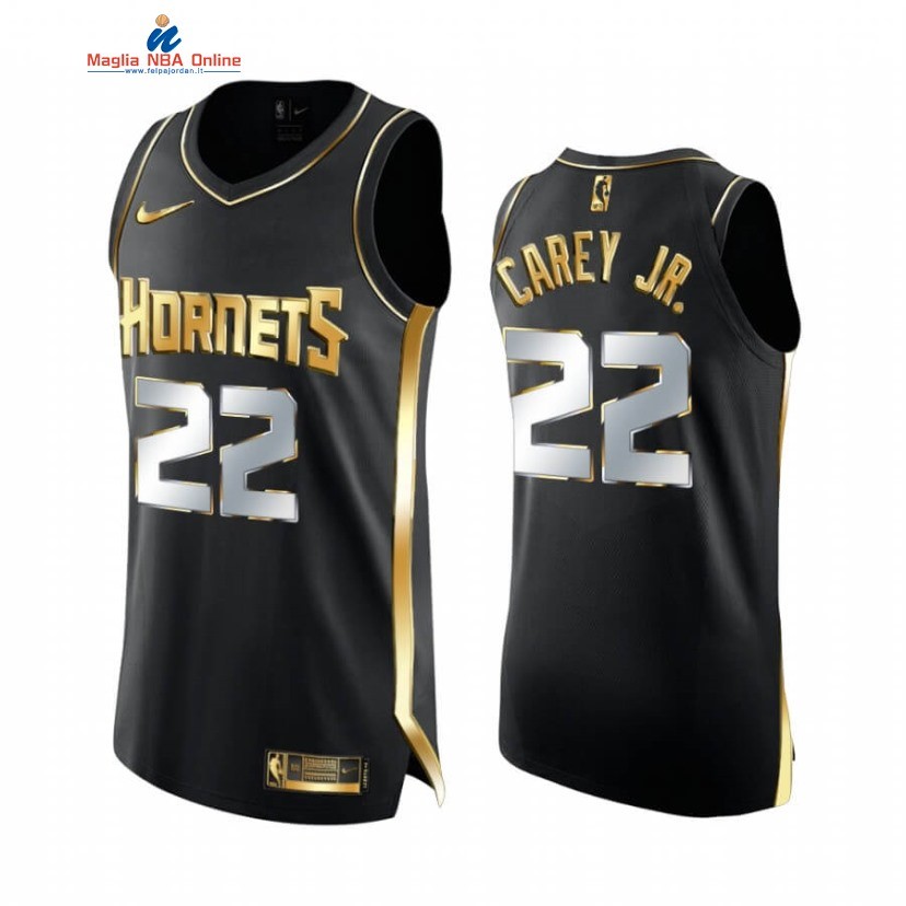 Maglia NBA Nike Charlotte Hornets #22 Vernon Carey Jr. Nero Oro 2020-21 Acquista